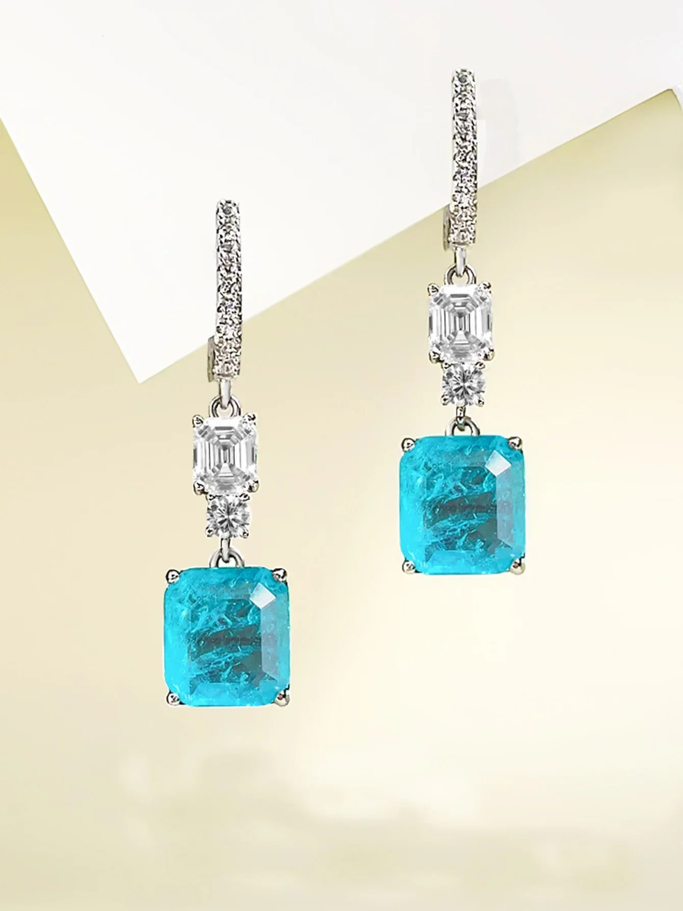 2023 New Paraiba 10 * 11mm rectangular emerald fashion classic versatile earrings for women S925 silver jewelry