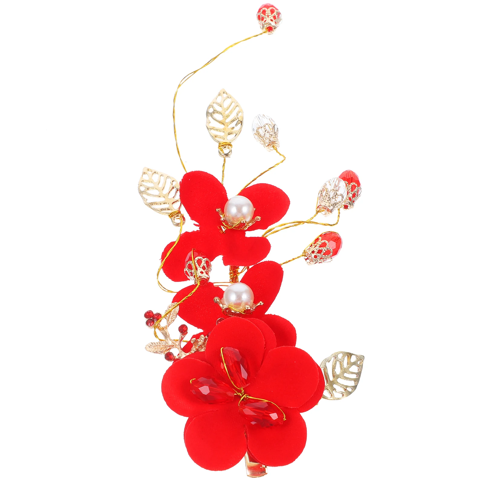 

Elegant Wedding Bridal Hair Clip Red Flower Design Shiny Rhinestone Hairpin For Party Dance Women Girls Ladies