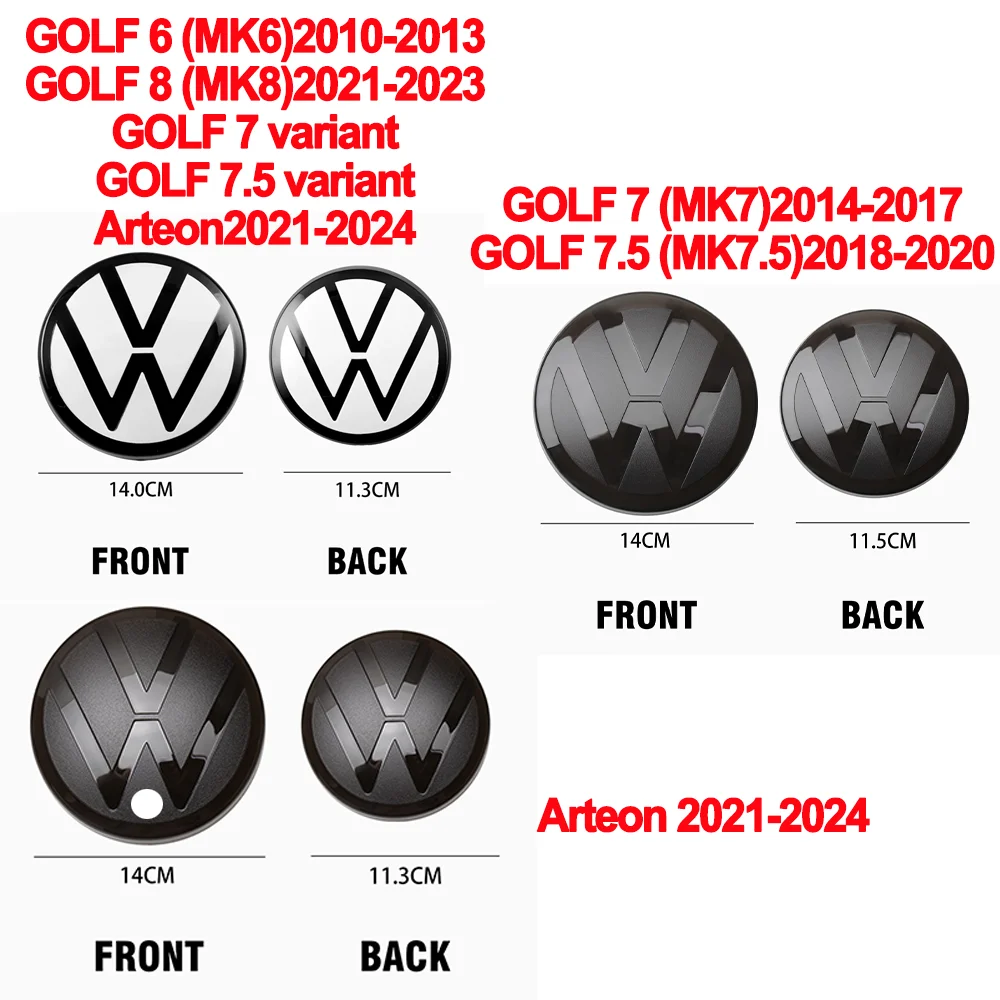 1Set Car Front Grill/Rear Emblem Lid Covers Logo Sticker For VW GOLF 6 7 7.5 8 GOLF 8 7 7.5 variant Arteon Auto Accessories