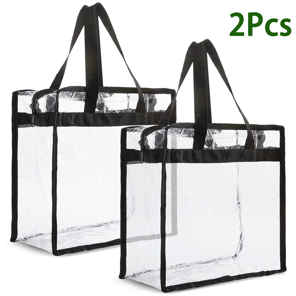 2Pcs Clear Tote Bags with Zipper Large Capacity Transparent Shoulder Bag Multipurpose Transparent Totes for Work School Gym