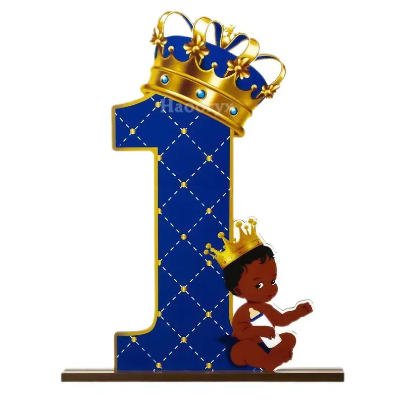 Number 1 Wooden Centerpiece Royal Prince Theme Desktop Ornament Creative Table Topper For Birthday Baby Shower Party Decoration