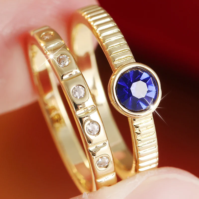 2pcs/set Luxury Striped Thin Ring For Women Inlay Synthetic Zircon Exquisite Design Ring Daily Banquets Commuting Jewelry