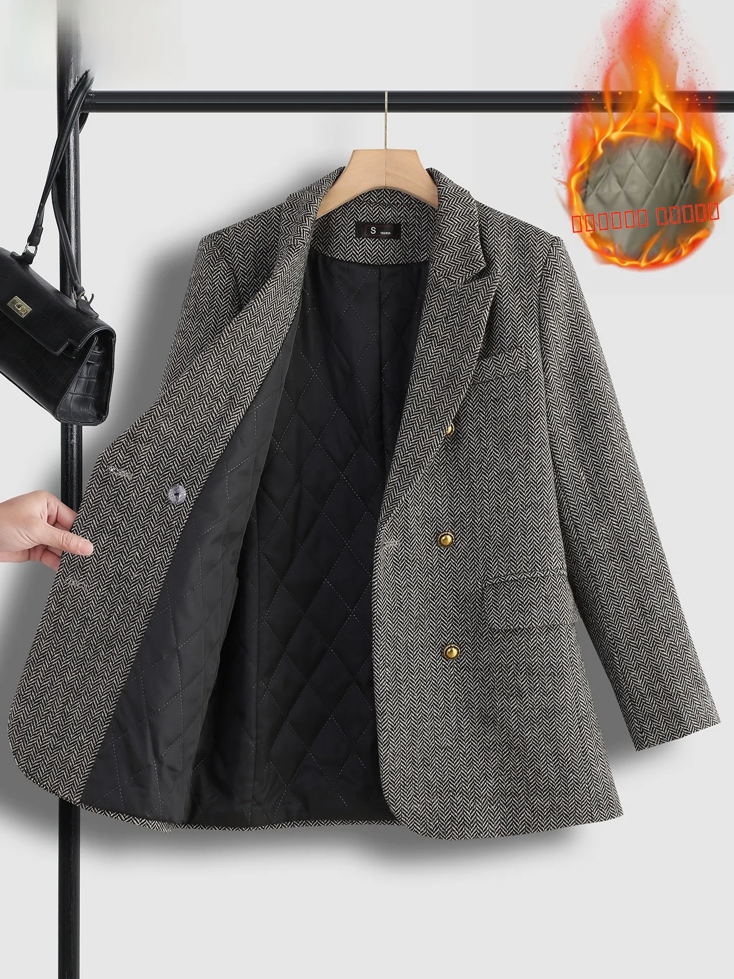 

ay Woolen Suit Jaet Women's Cotton Lined 2026 New Winter High-End Casual Loose Woolen West Coat Top Button Thiened