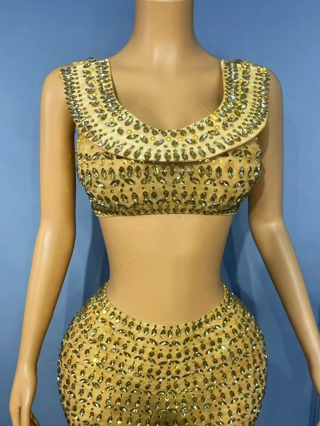 مثير حجر الراين سترة أعلى التنانير الطويلة 2 قطعة مجموعات النساء مصر كليوباترا تأثيري حلي تظهر مهرجان الزي مساء حفلة موسيقية اللباس #5