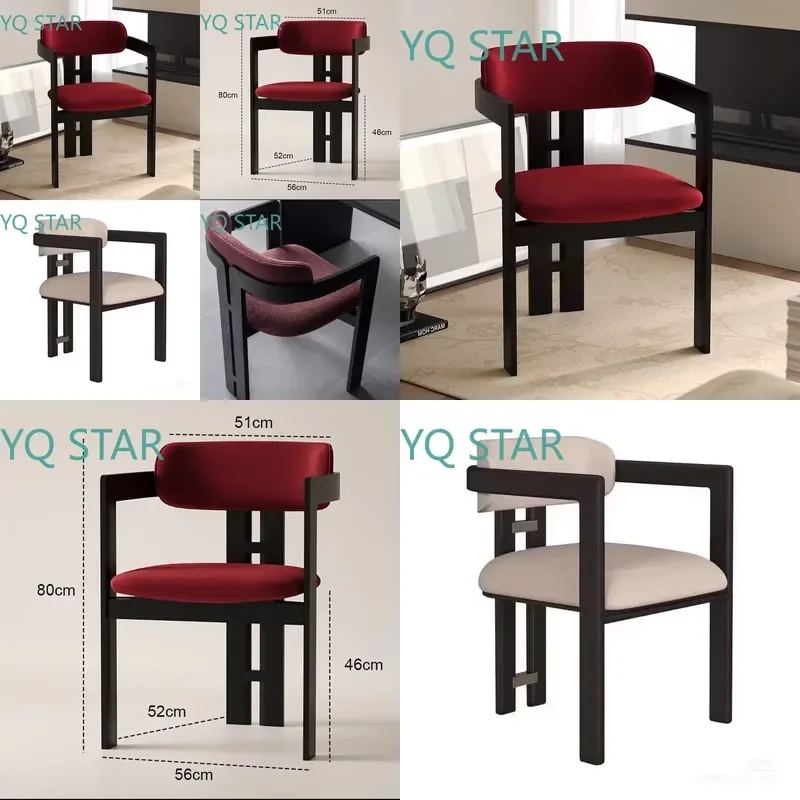 Luxury Solid Wood Dining Chair with Leather and Velvet Fabric for Modern Home Office Hotel Cafe Restaurant Upscale Seating