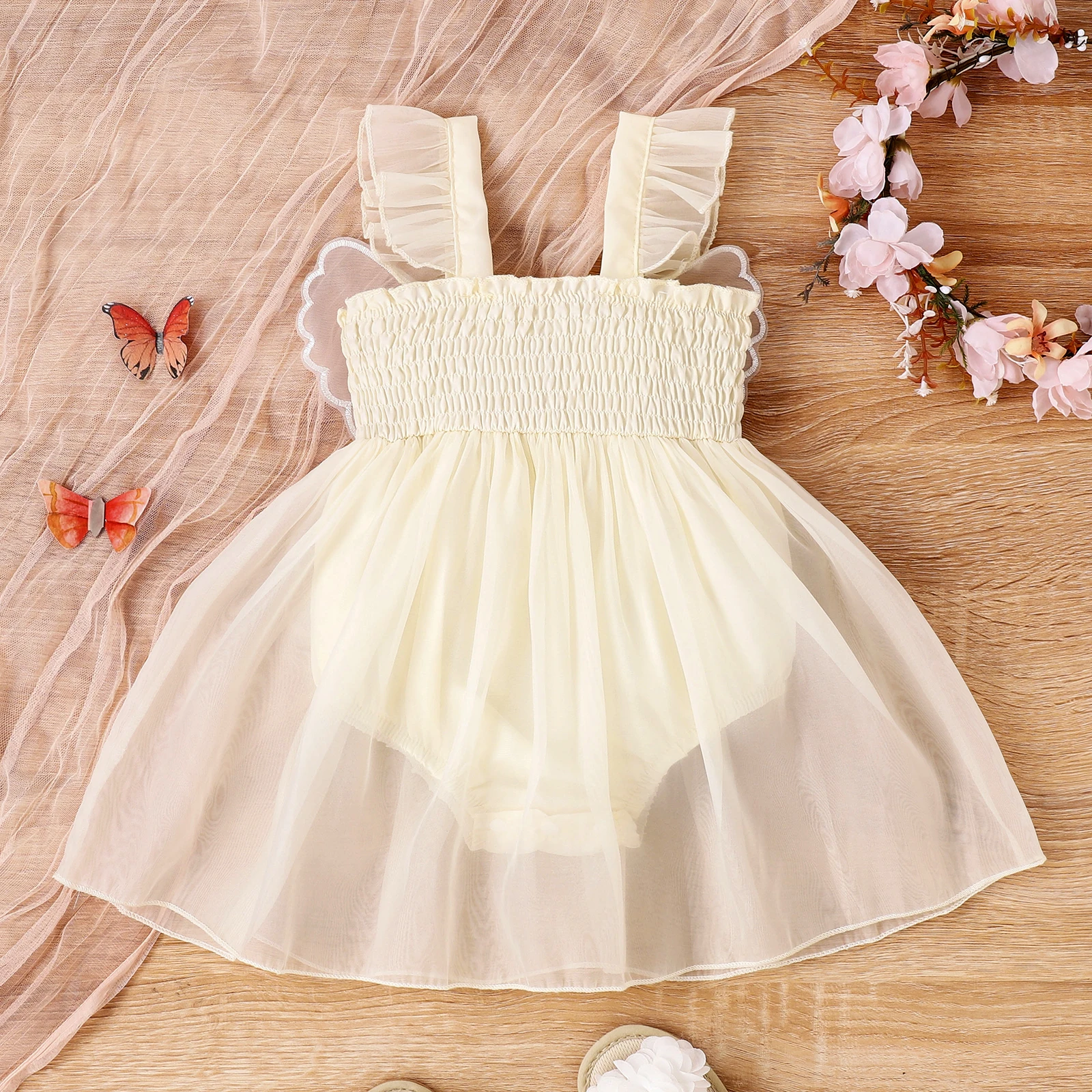 Summer 0-2 Years Old Baby Girl Baby Soft Comfortable Cool Beautiful Two-Color Halter Butterfly Mesh Dress