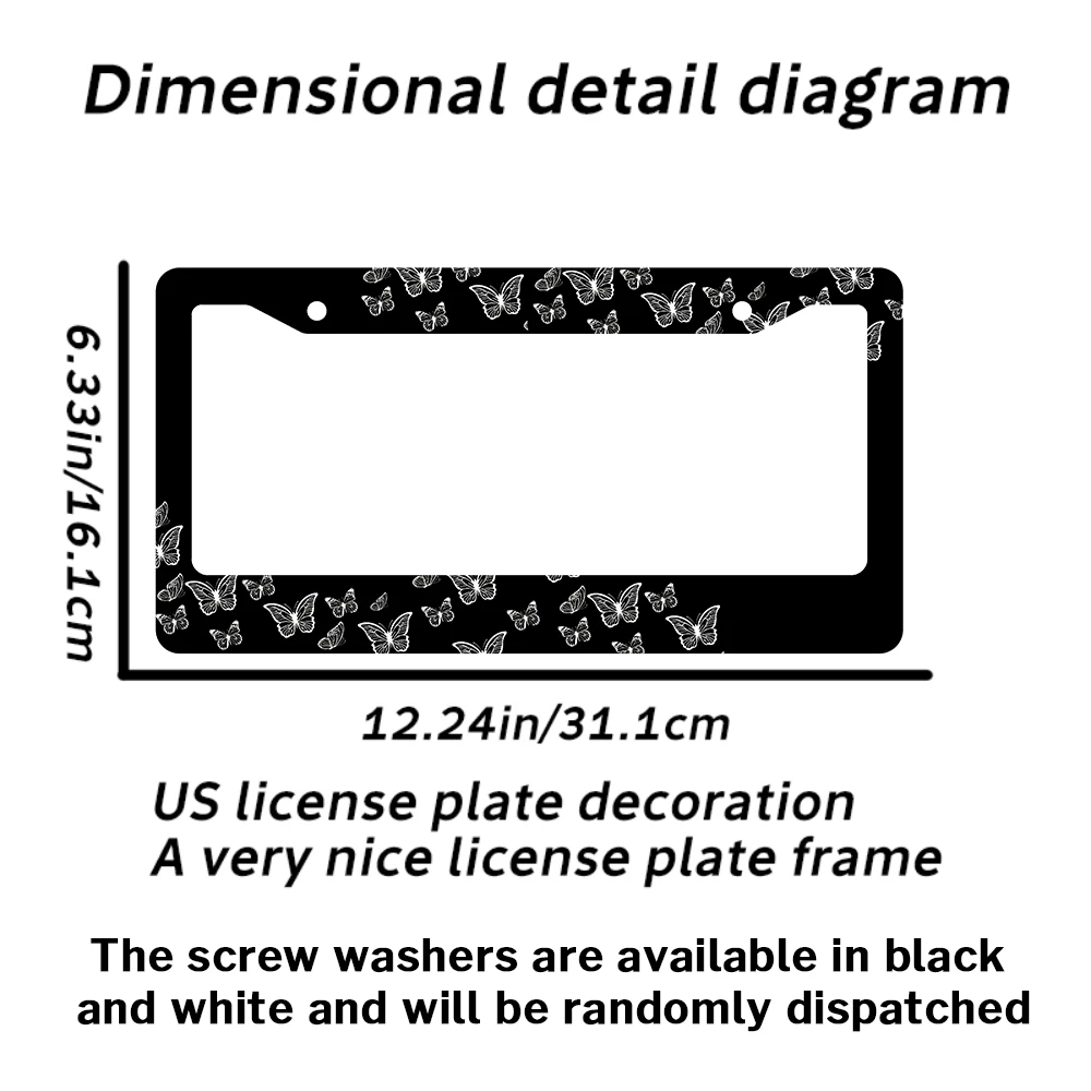 إطارات لوحة ترخيص على شكل فراشة سوداء، غطاء لوحة ترخيص لطيف مع براغي لإكسسوارات السيارات النسائية #3