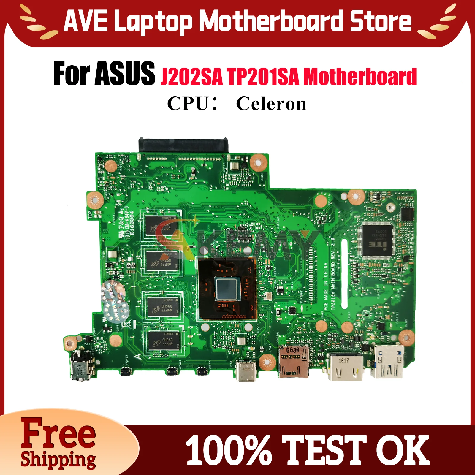 

TP201SA Laptop Motherboard For ASUS VivoBook Flip J202SA TP201S TP201SA Notebook Mainboard With Celeron CPU 100% tests OK stk
