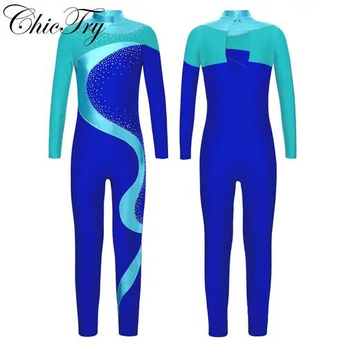 Mono de baile y gimnasia para Ballet para niños y niñas, leotardo de patinaje sobre hielo, cuello simulado, manga larga, mono con abertura en la espalda