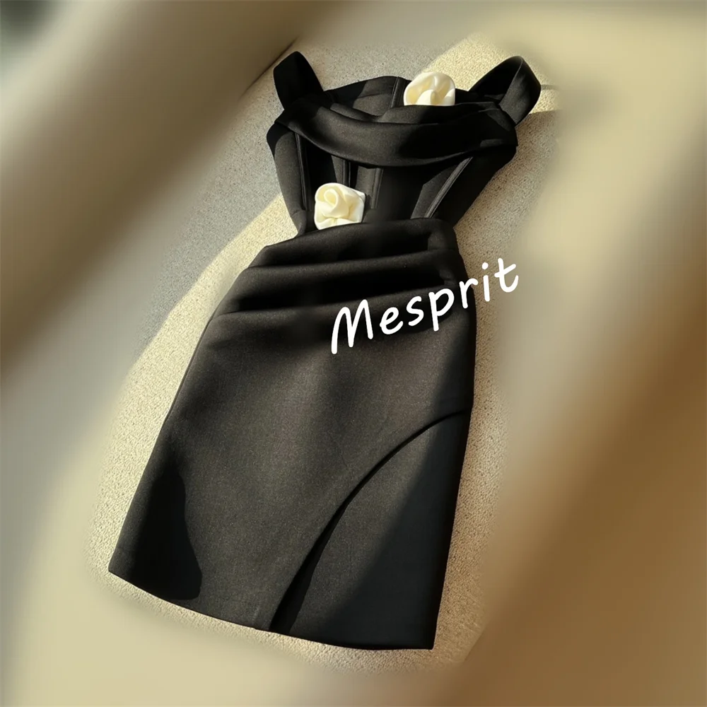 ชุดเดรสสั้นสีดำทรงตรงแบบจีบระบายสไตล์หรูหราสำหรับงานเลี้ยง งานพรอม หรือโอกาสพิเศษ