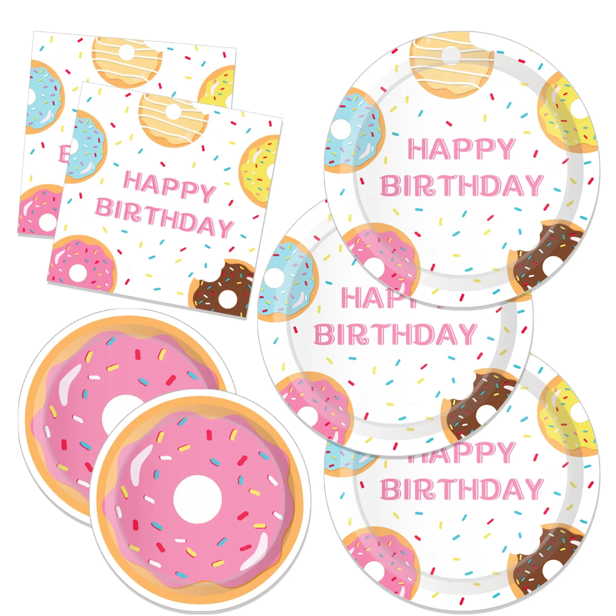 Donut Party Disposable Tableware Paper Plates Cups Napkins Doughnut Birthday Party Deocration Supplies