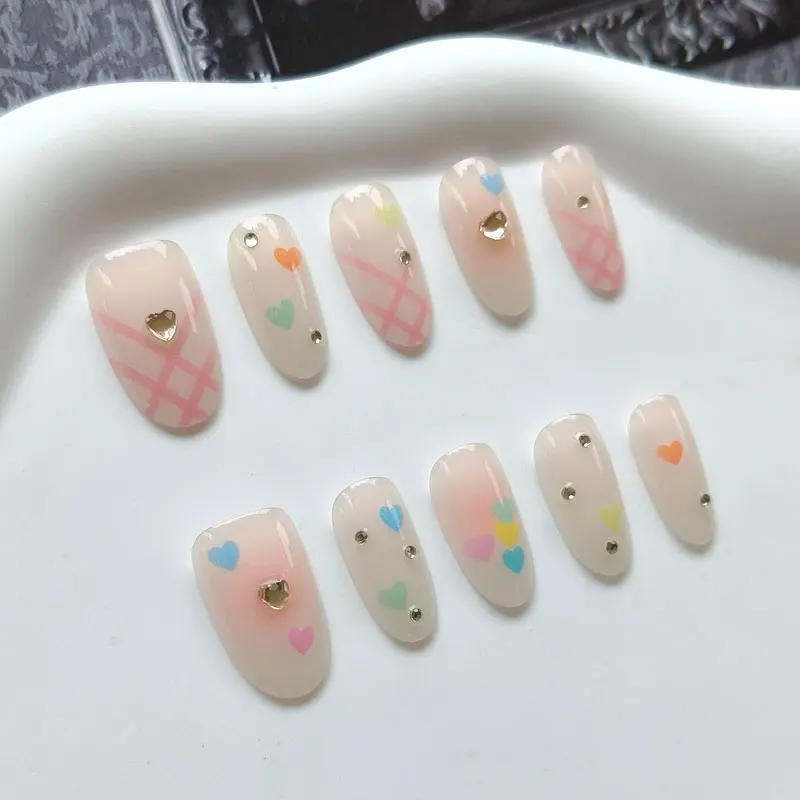 10Pcs Sweet and Girly French Manicure Red Polka Dot with Plum Blossom Press on Nails Fake Nails Gentle and Detachable Nail Patch view 6