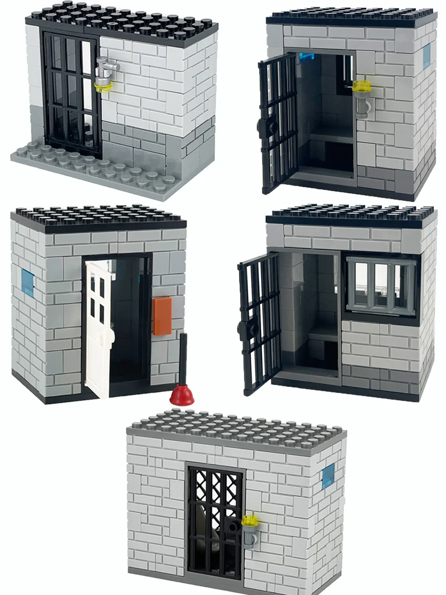 Klassisches Gefängnisgebäude-Modell - Polizei gegen Dieb Baustein-Set für Sammlung und Ausstellung