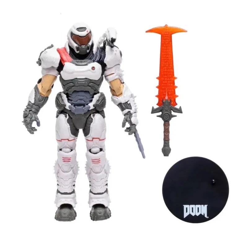 Mcfarlane Doom Eternal Figurine Doom Slayer Armatura bianca Ornamenti fatti a mano Regali di compleanno per ragazzi e ragazze di Natale