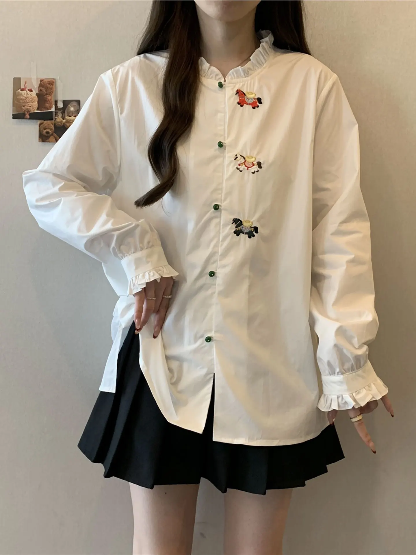 

New Chinese Sle Embroidered Long Sve irt Women's plus Size Mid-Length Top Casual Loose Fit Spring Early Season Faion