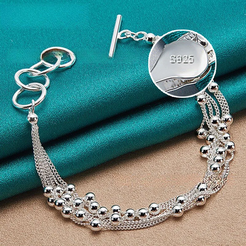 925 Sterling Silver Bracelets for Women Men Handmade Layered Beads Wedding Party Christmas Birthday Gift High Quality Jewelry