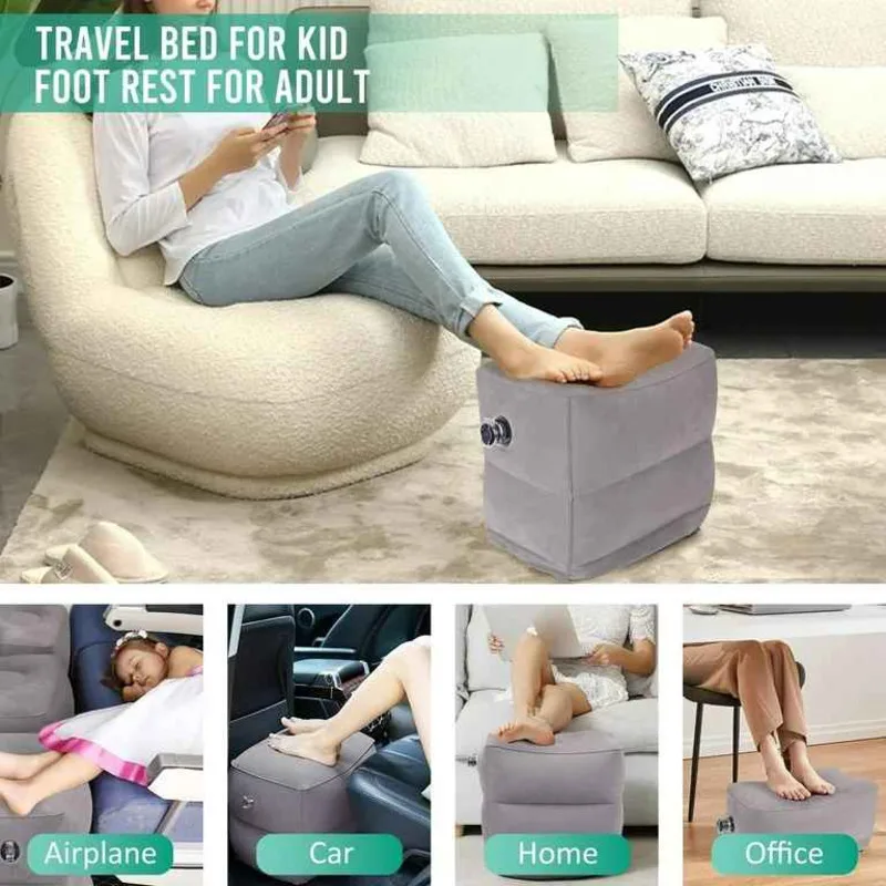 

Inflatable Footrest 2 Layers Travel Foot Rest Pillow Adjustable Height Leg Cushion for Sleeping Airplane Train Car Home Office