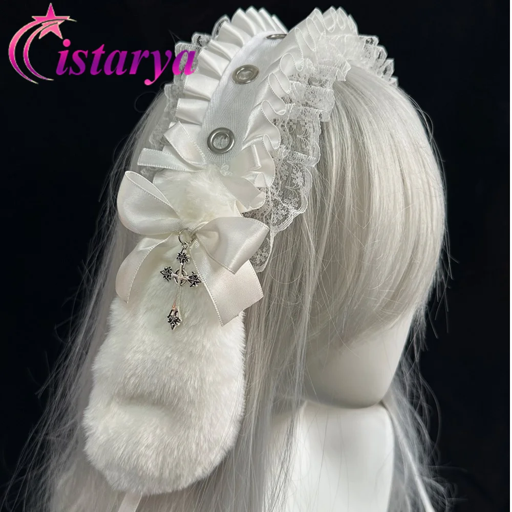 

Harajuku Kawaii Angel Wing Lace Rabbit Ear Hairband Gothic Punk Lolita Plush Headbands Cosplay Party Headwear Hair Accessories