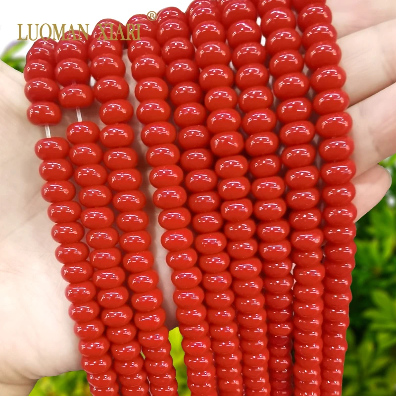 5x8MM Abacus Natural Stone Red Coral Jade Flat Round Loose Space Beads for Jewelry Making Diy Bracelet Charms Accessories 15''