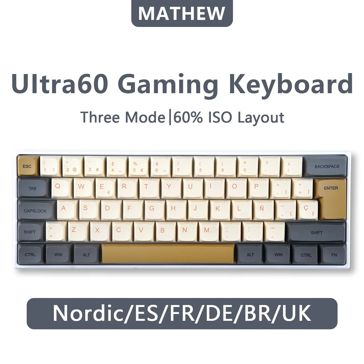 MATHEW Ultra60 ES/FR/DE/BR/UK/Nordic Wireless Mechanical Keyboard with RGB Hot-Swappable ISO 60% Layout Gaming Esports Keyboards