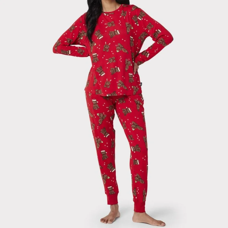 

Женский комплект из двух предметов для отдыха, топы с длинными рукавами и круглым вырезом с принтом собаки, брюки, комплекты одежды для сна