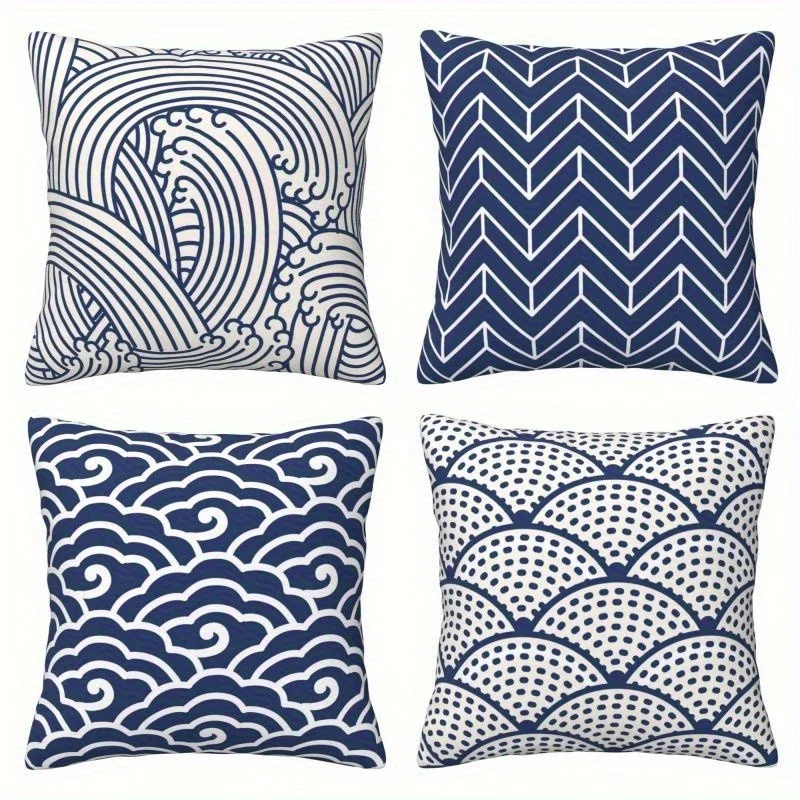 Aesthetic Throw Pillowcase Covers Nautical Wave Geometric Chevron Abstract Cushion Decor for Home Bedding Accent Pillows
