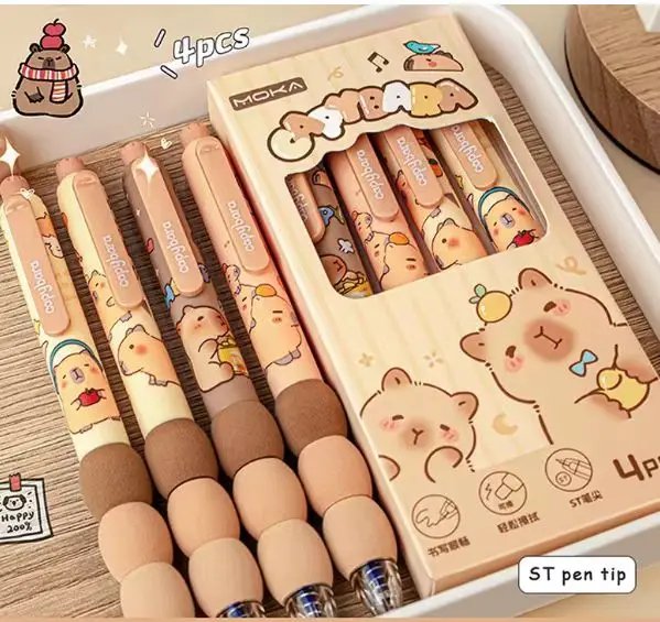 4 pieces Kawaii Stationery Set Soft Holding Capybara 0.5mm Blue Ink Erasable Gel Pen  Washable Handle Magic Pen kids gift