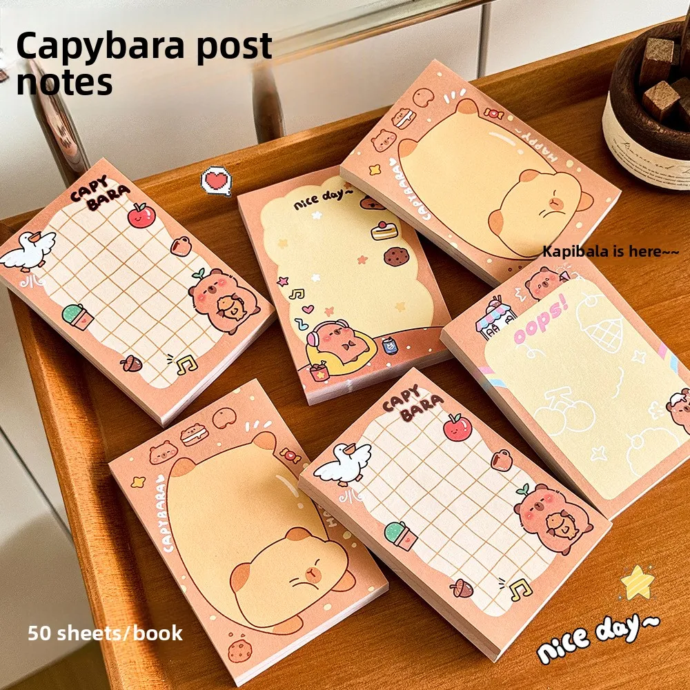12 Pcs Ins Cute Capybara Memo Pad Notes Student High Value Cartoon Message Sticky Note Paper Sticky Note N Times