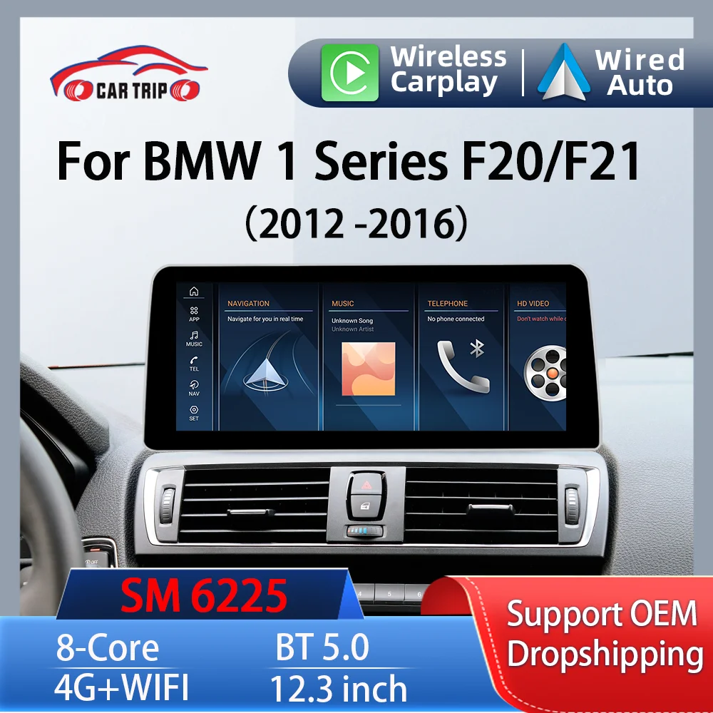 

12.3" Carplay Android 13 Auto Car Radio For BMW 1 Series F20 F21 (2012-2016) GPS Navigation Touch Split Screen Display