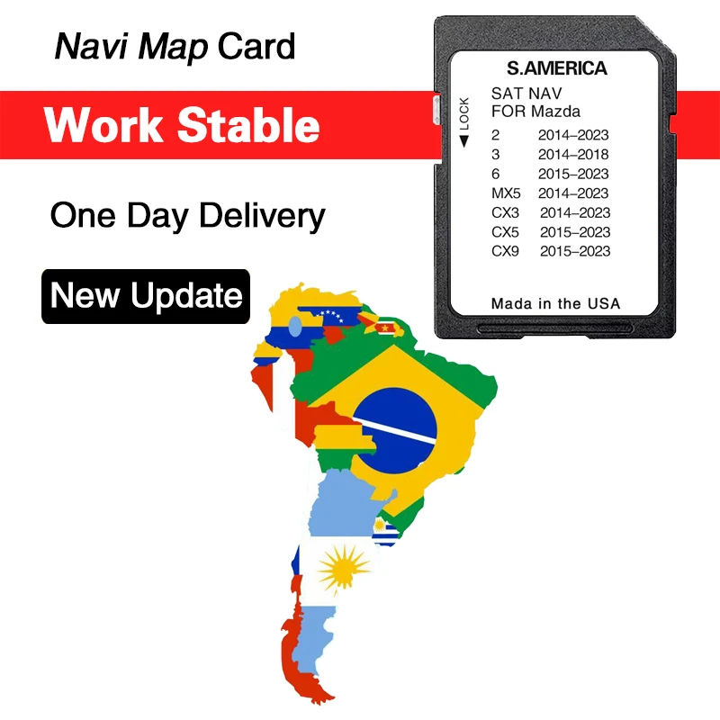 South America Map Sat Nav Naving GPS Connect1 Update Software Version Navigation SD Card for Mazda 2 3 6 MX5 CX5 CX9 Vehicle 8GB