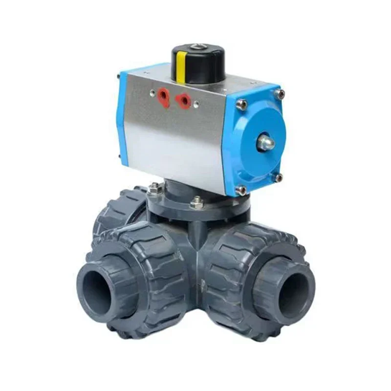 Pneumatic 3-Way Pvc Double Union Air Control 2 Inch Air Operated Plastic Pneumatic Control Ball Valve