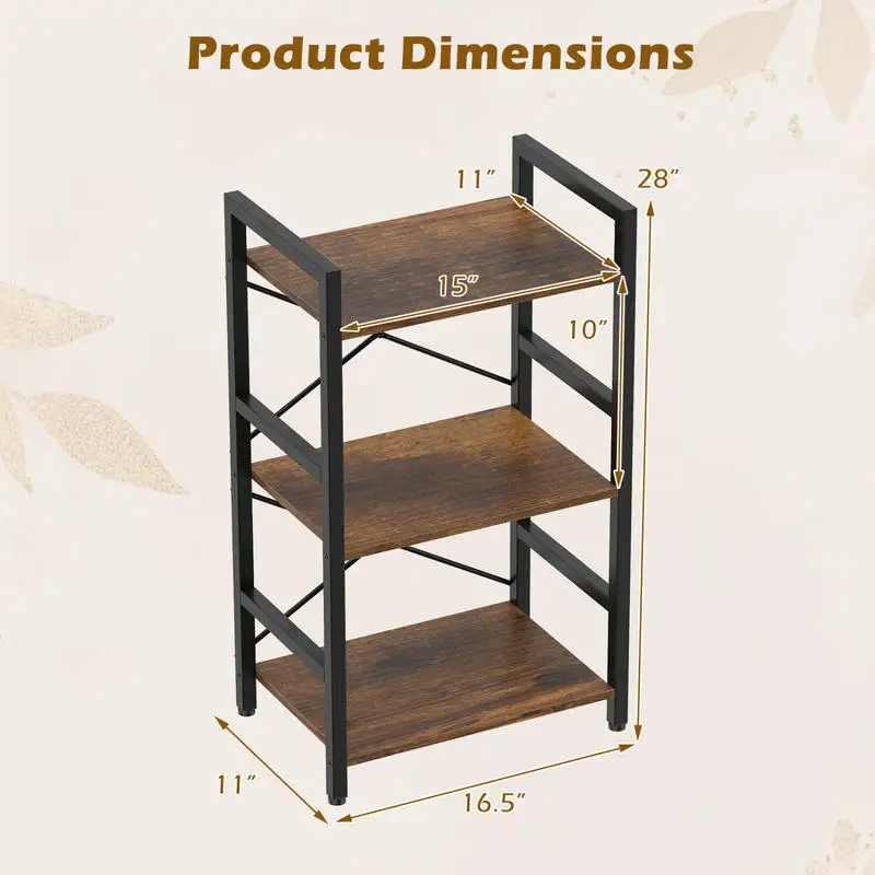 

4-Tier Bookshelf with Metal Frame and Wooden Storage Racks for Study-Rustic Brown