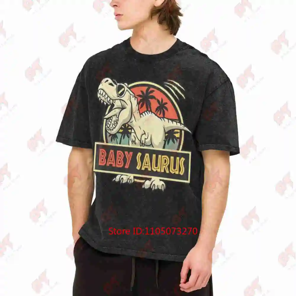 Baby Saurus T Rex Dinosaur Family Matching Vintage Washed Tee Pure Cotton T-Shirt