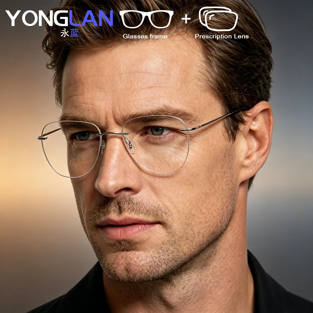 

Fashion β-Titanium Men and Women Pilot Optical Prescription Rimless Glasses Blue Light Blocking UV400 Eyeglasses Progressive