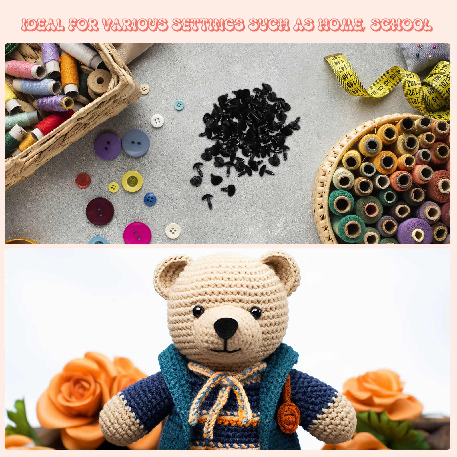 100Pcs Soft Flocked Triangle Nose Props Plastic Stuffed Animal Making Accessories for DIY Crafters Home School Office Use