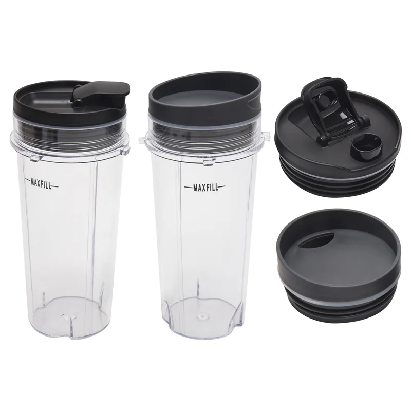 A94E-2 Pcs 16 OZ Cup With Four Lids,Blender Replacement Parts Accessories For Ninja BL660 BL770 BL740/QB3000/BL810 Blender