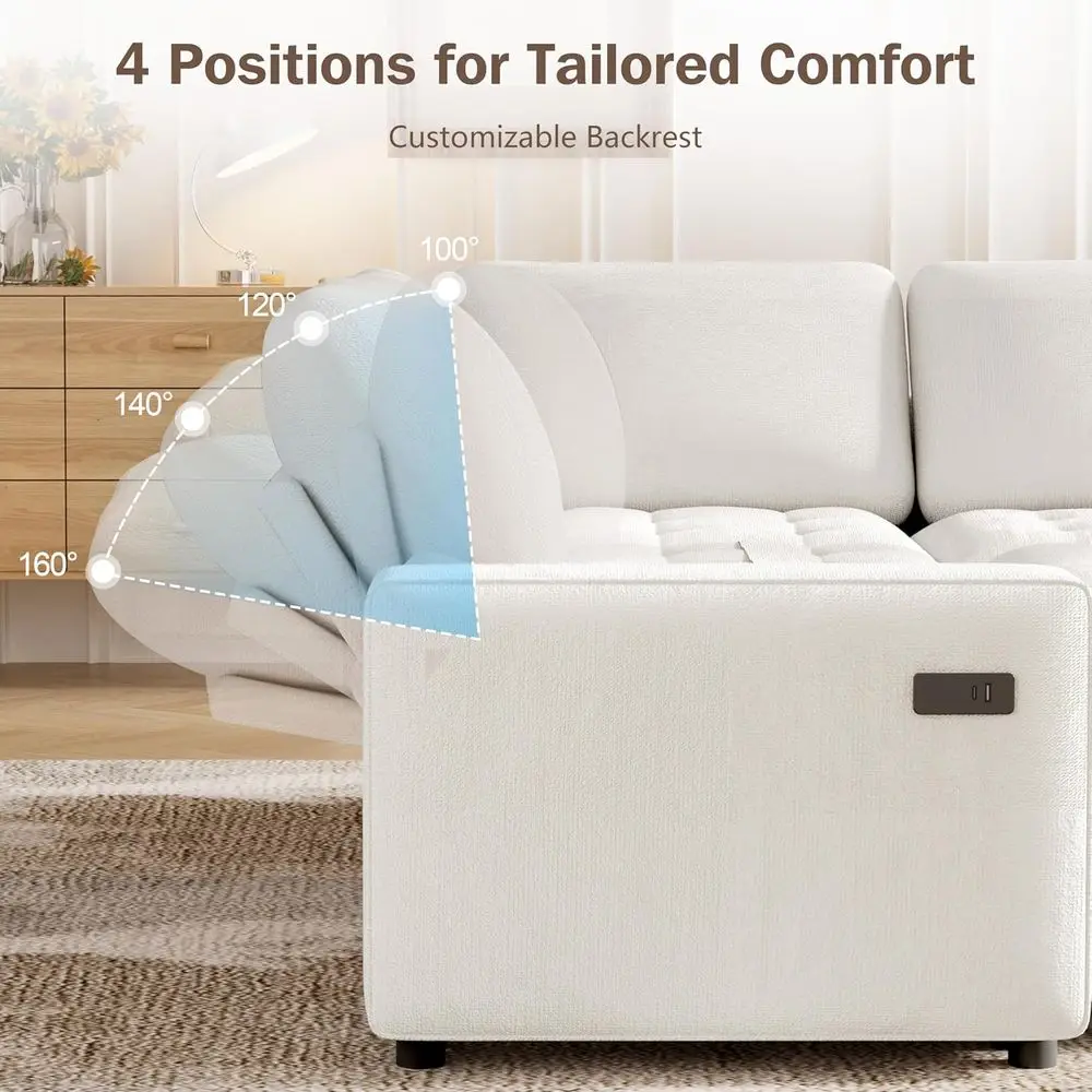 85 U-Shaped Sectional Sofa with Pull-Out Bed, Chenille Fabric, USB Ports, Reclining Seats, Storage, and Easy Assembly