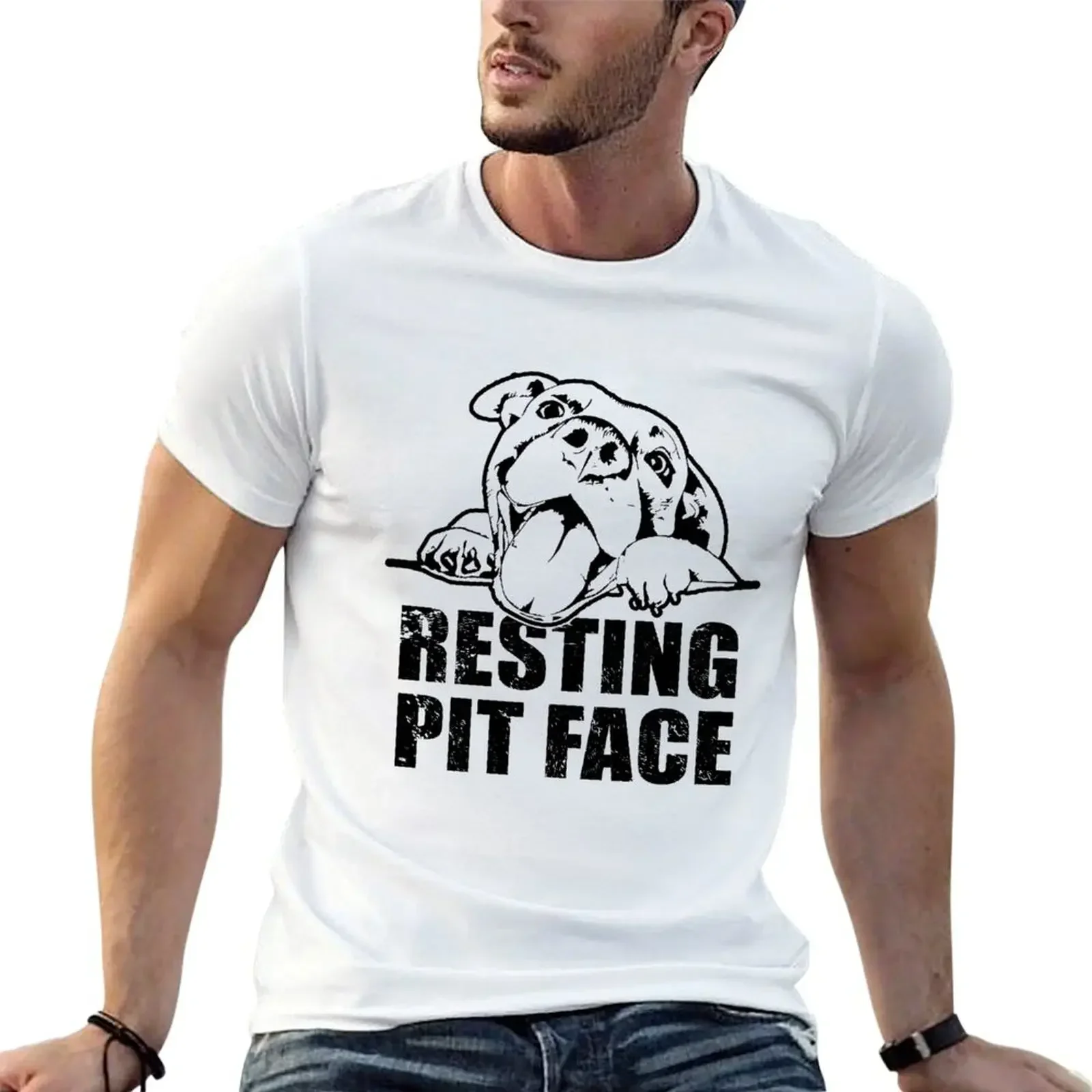 Resting Pit Face Funny Pitbull Dog Lovers T-Shirt aesthetic clothes shirts graphic tees slim fit t shirts for men