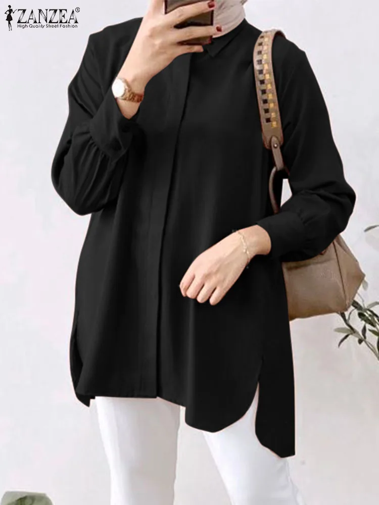 

Autumn Fashion Solid Tops For Women Muslim Hijab Blouse Dubai Abaya Long Sleeve Shirt ZANZEA IsIamic Clothing Turkey Kaftan