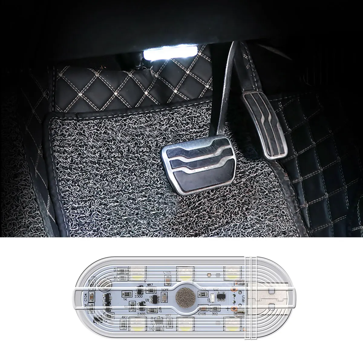 1pc Wireless Car LED Interior Ambient Light Roof Light Reading Light LED Touch Sensor USB Charging Decorative Lamp White