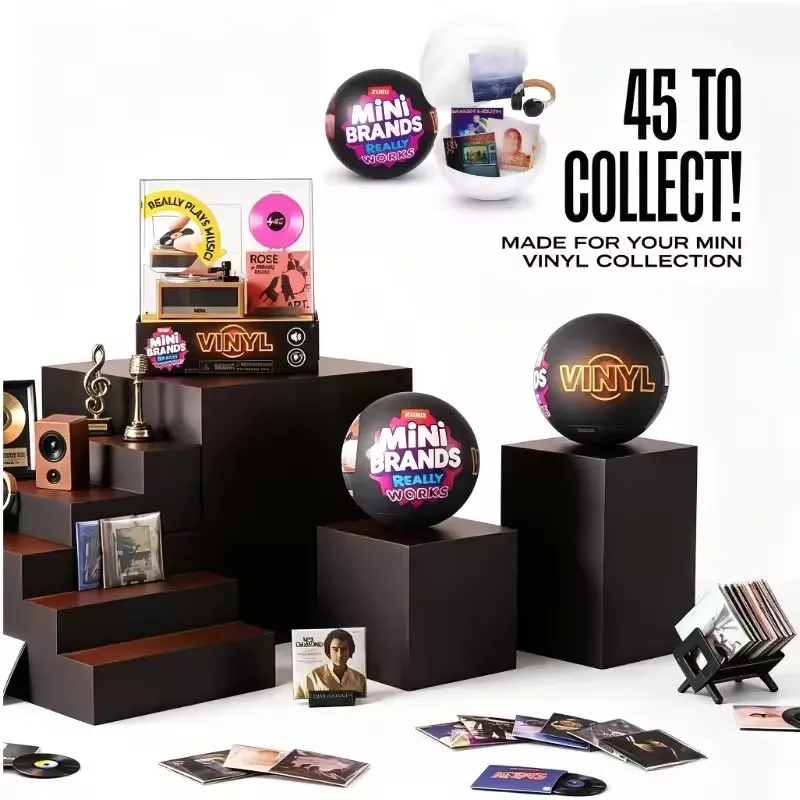 ZURU MINI BRANDS Mini Vinyl-Plattenspieler Blindbox, Mikro-Modell Überraschungsbox, Funktionierende Mystery-Spielzeugbox, Überraschungstüte Bento-Box
