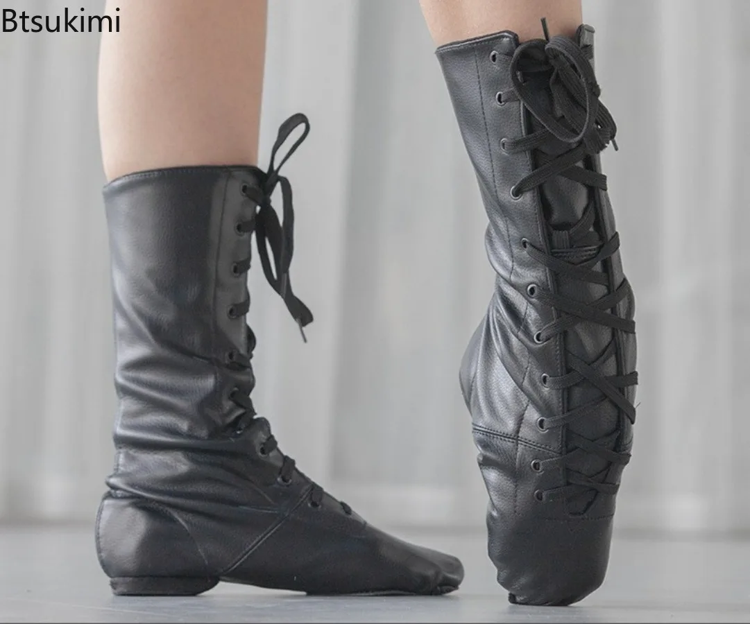 Zapatos de baile para mujer y niña, suela exterior moderna, zapatillas de Ballet suaves de Jazz, de cuero transpirable, deportivas altas para baile y Fitness
