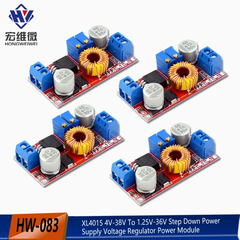 4PCS 5A DC-DC Regulowany konwerter Buck XL4015 4 - 38V do 1.25 - 36V Step Down Regulator napięcia zasilania Moduł zasilania