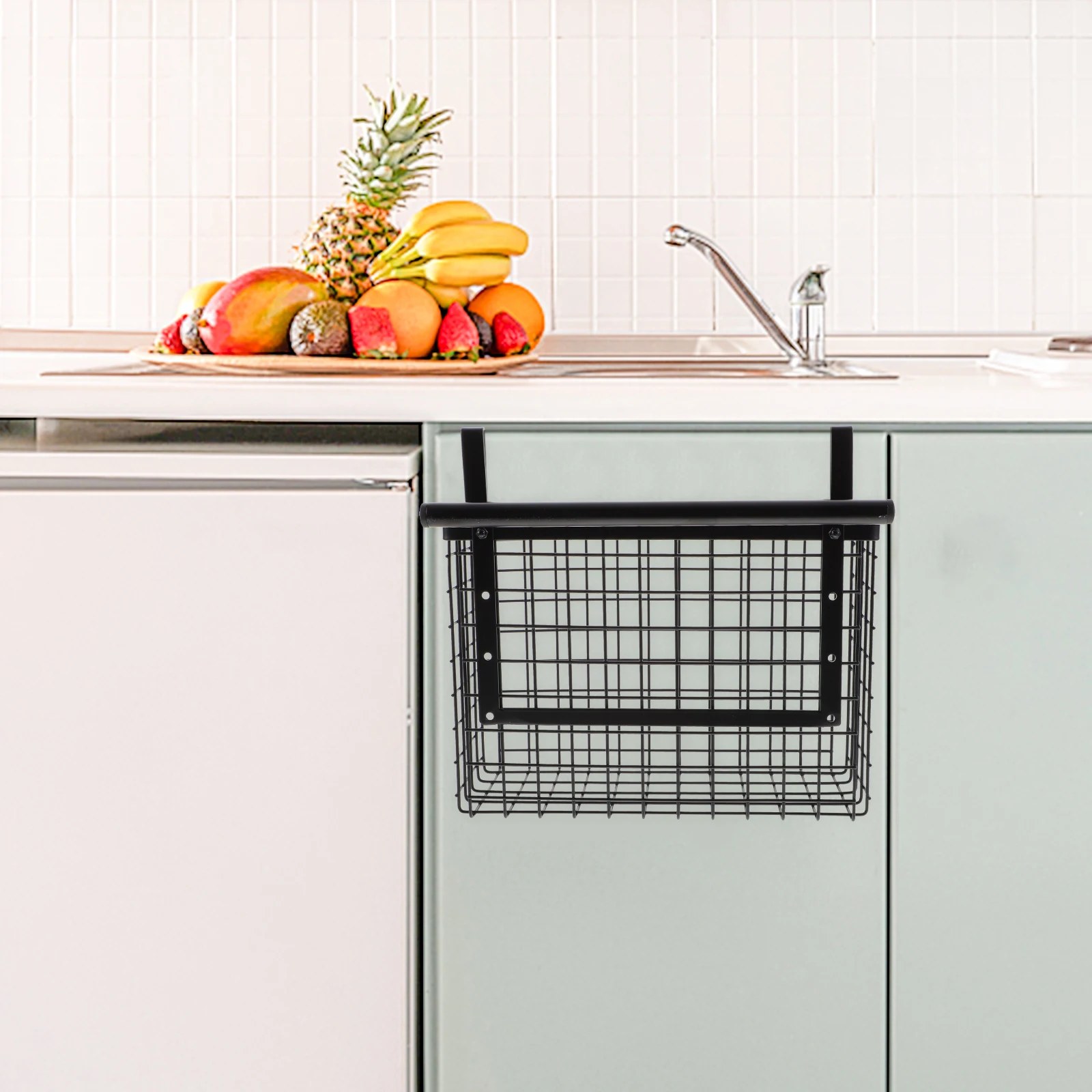 

Multipurpose Large Carbon Steel Vegetable Storage Basket Kitchen Hanging Wire Rack Nail Free Cabinet Door Spice Shelf