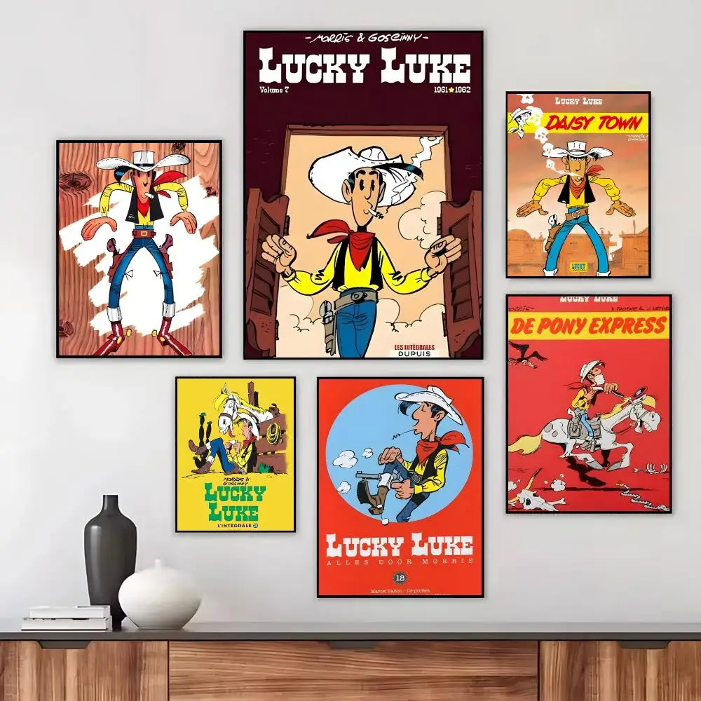 l-Lucky Luke Poster Wall Art Printed Decor Sticker Stylish Home Gift for Living Room Bedroom Corridor Cafe