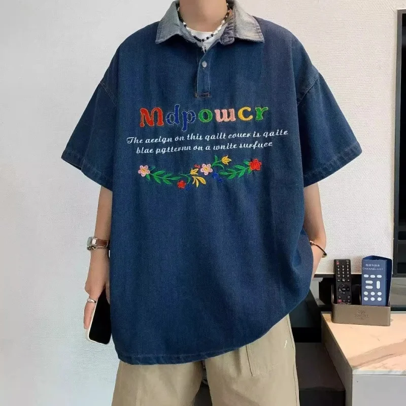 

Оверсайз джинсовая рубашка с вышивкой, летняя, повседневная, свободного кроя, на молнии, молодежная, модная