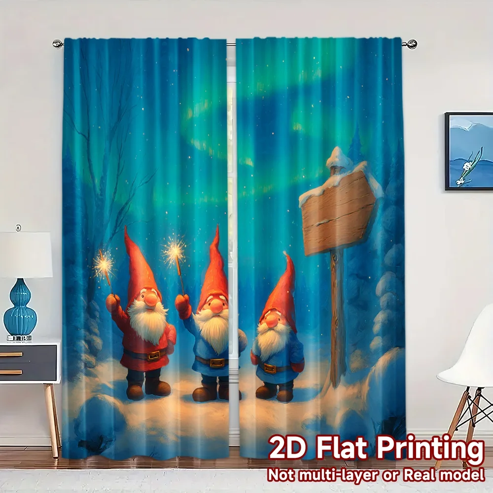 2D Flat Printing,JIT 2pcs, Curtains (Without Rod) Gnome Gathering Chic Minimalist Curtains Prints Light Filtering Curtains
