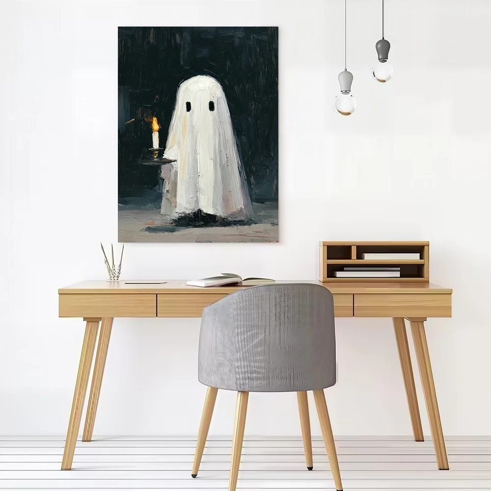 Ghost With Candle Painting #HalloweenChallenge Canvas Poster Wall Art Customizable High Quality Printed Picture for Decor Luxury