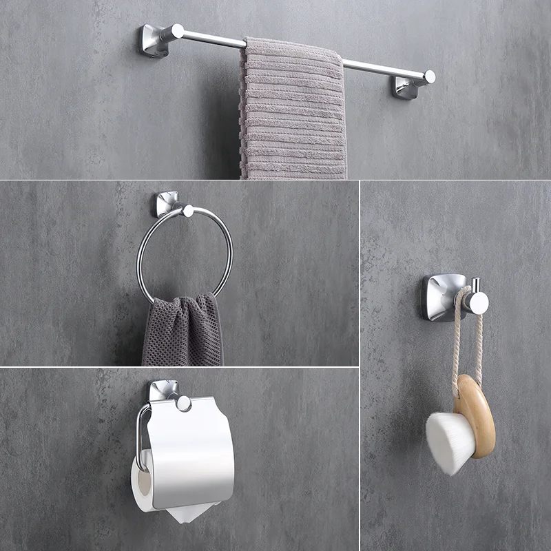 Chrome Perforated Towel Rack Shelf Simple Stainless Steel Bathroom Accessories Single Rod Double Rod Hardware Pendant Set