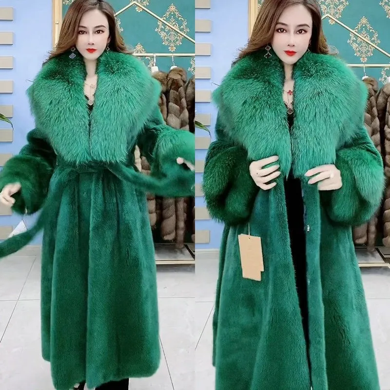 

Fur coat mixed with long for women large-sized cotton-padded a collar